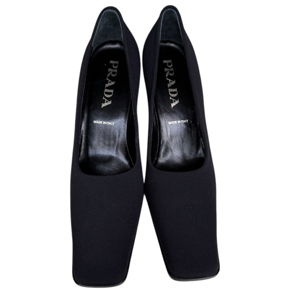 Prada Black Neoprene Square Toe Pumps Heels, Size 37 - Picture 4 of 14